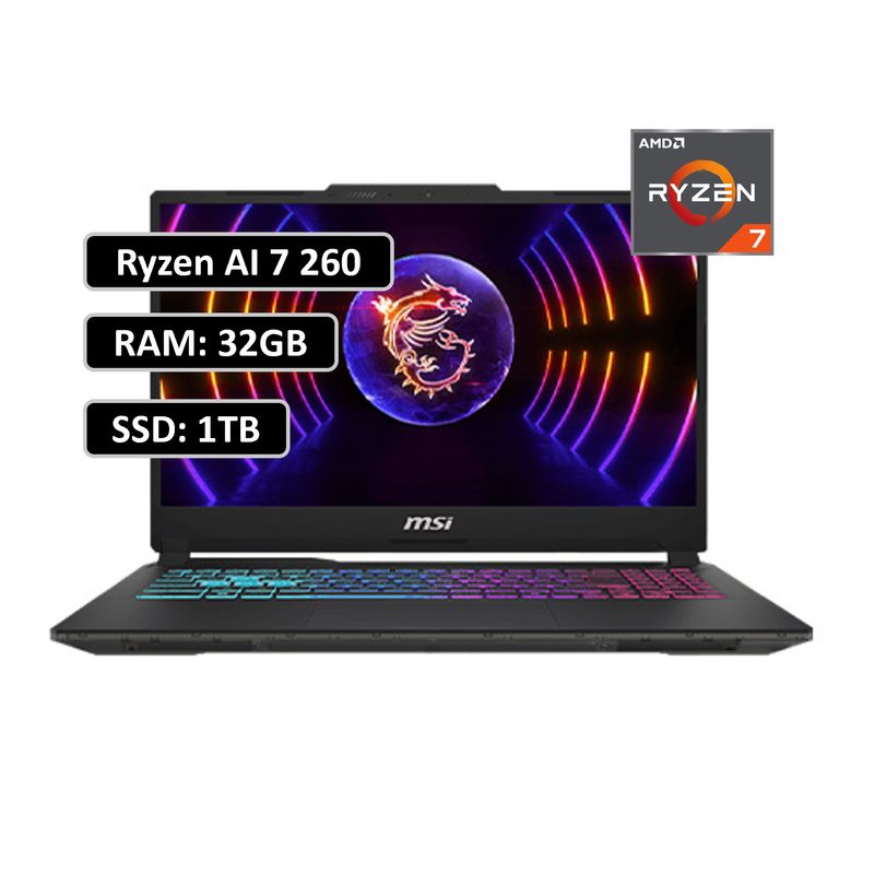 MSI - PORTATIL MSI CYBORG AMD RYZEN AI 7 260 RAM 32GB DDR5 / SSD 1TB M.2 / RTX 5060 8GB