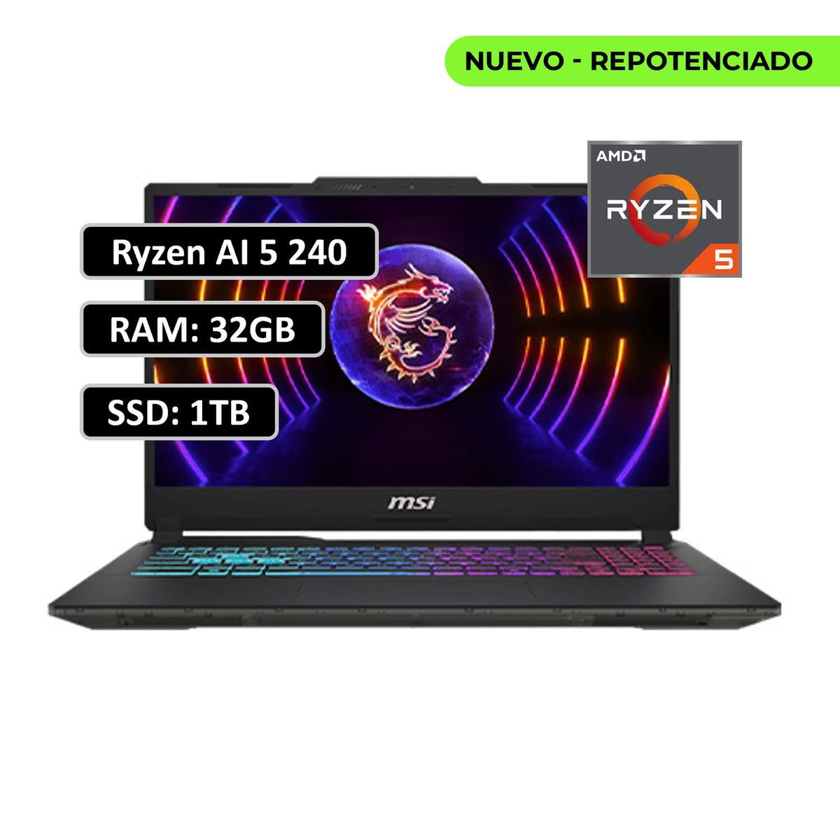 MSI - PORTATIL MSI CYBORG AMD RYZEN AI 5 240 RAM 32GB DDR5 / SSD 1TB M.2 / RTX 5060 8GB