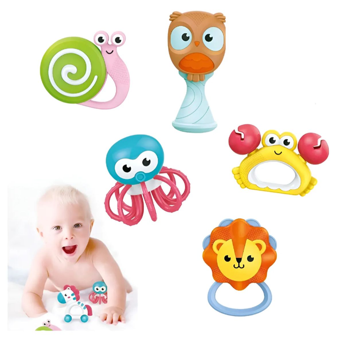 GENERICO - Set Kit De Mordedores Y Sonajeros X 5 Unidades Estimulación