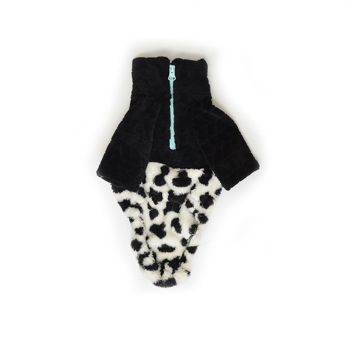 WAWAW - Saco L TE cuello alto cremallera bisonte blanco manchas negras con corte negro