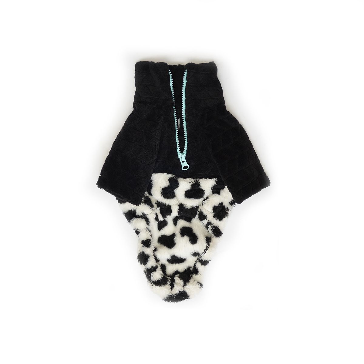 WAWAW - Saco L TE cuello alto cremallera bisonte blanco manchas negras con corte negro