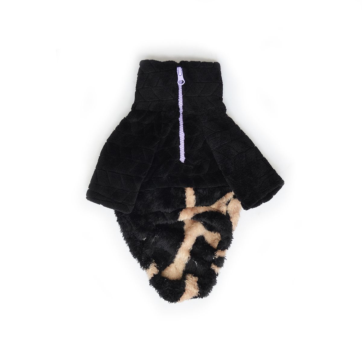 WAWAW - Saco L TE cuello alto cremallera bisonte camel manchas negras con corte negro