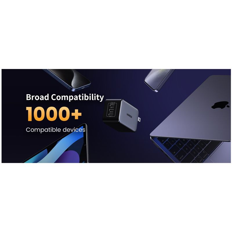 UGREEN - Cargador Ugreen Nexode 3 Puertos Usb-c Carga Rapida De 65w