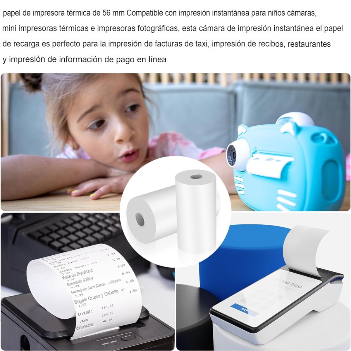 COLME TECHNOLOGY HOME - Rollo De Papel Térmico 56mm Impresora Cam Instantanea X 5und