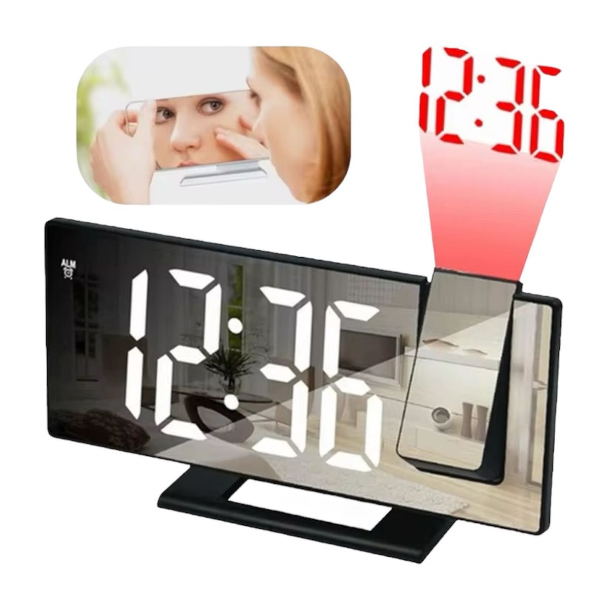 GENERICO - Reloj Despertador De Mesa  Con Espejo Led Gaoslio Ds