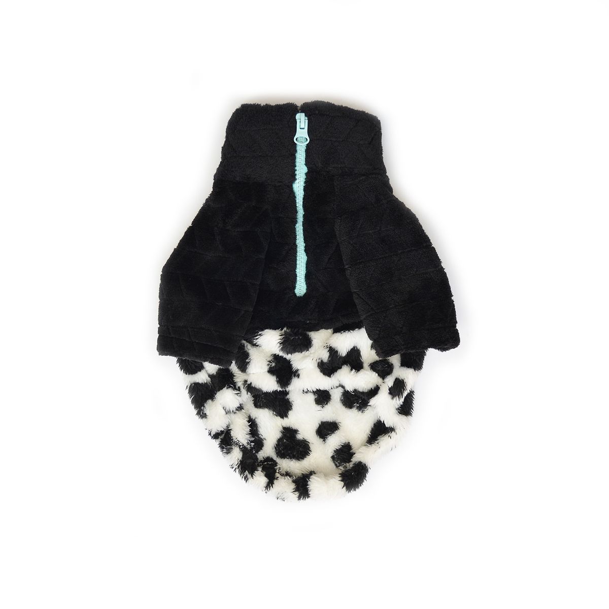 WAWAW - Saco XS cuello alto cremallera bisonte blanco manchas negras con corte negro