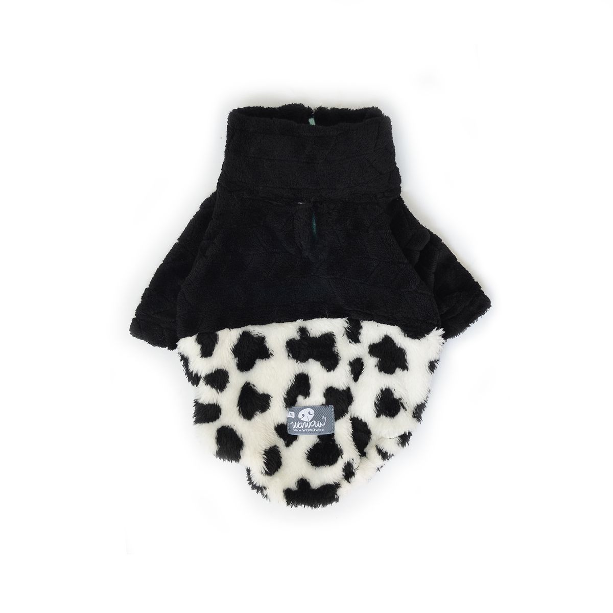 WAWAW - Saco XS cuello alto cremallera bisonte blanco manchas negras con corte negro