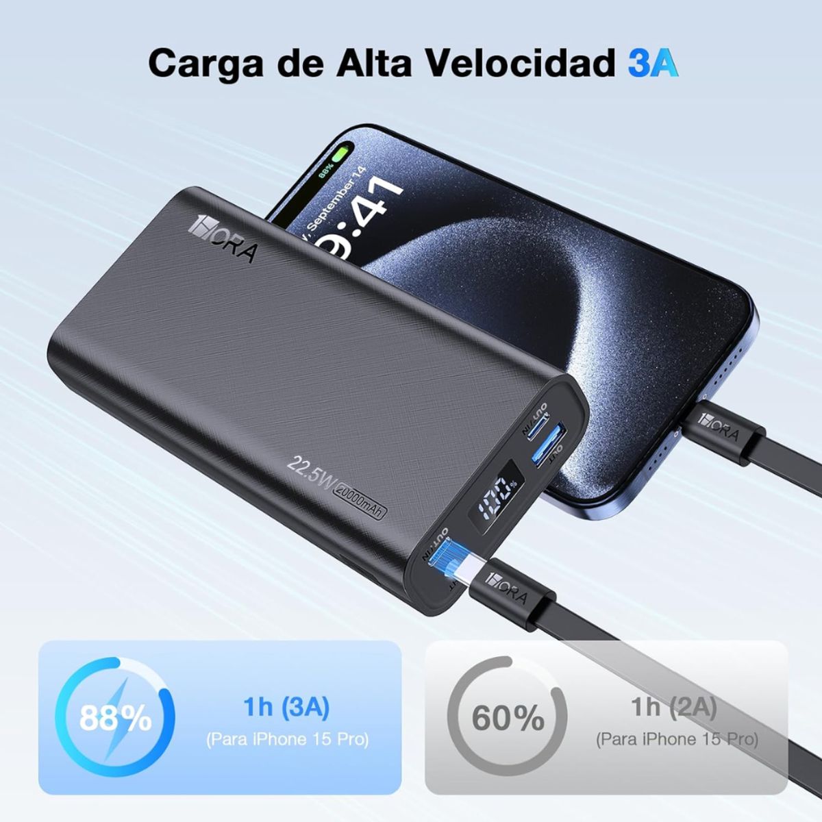 1HORA - 1hora Power Bank Portátil 225w Carga Rápida 20000mah Gar158