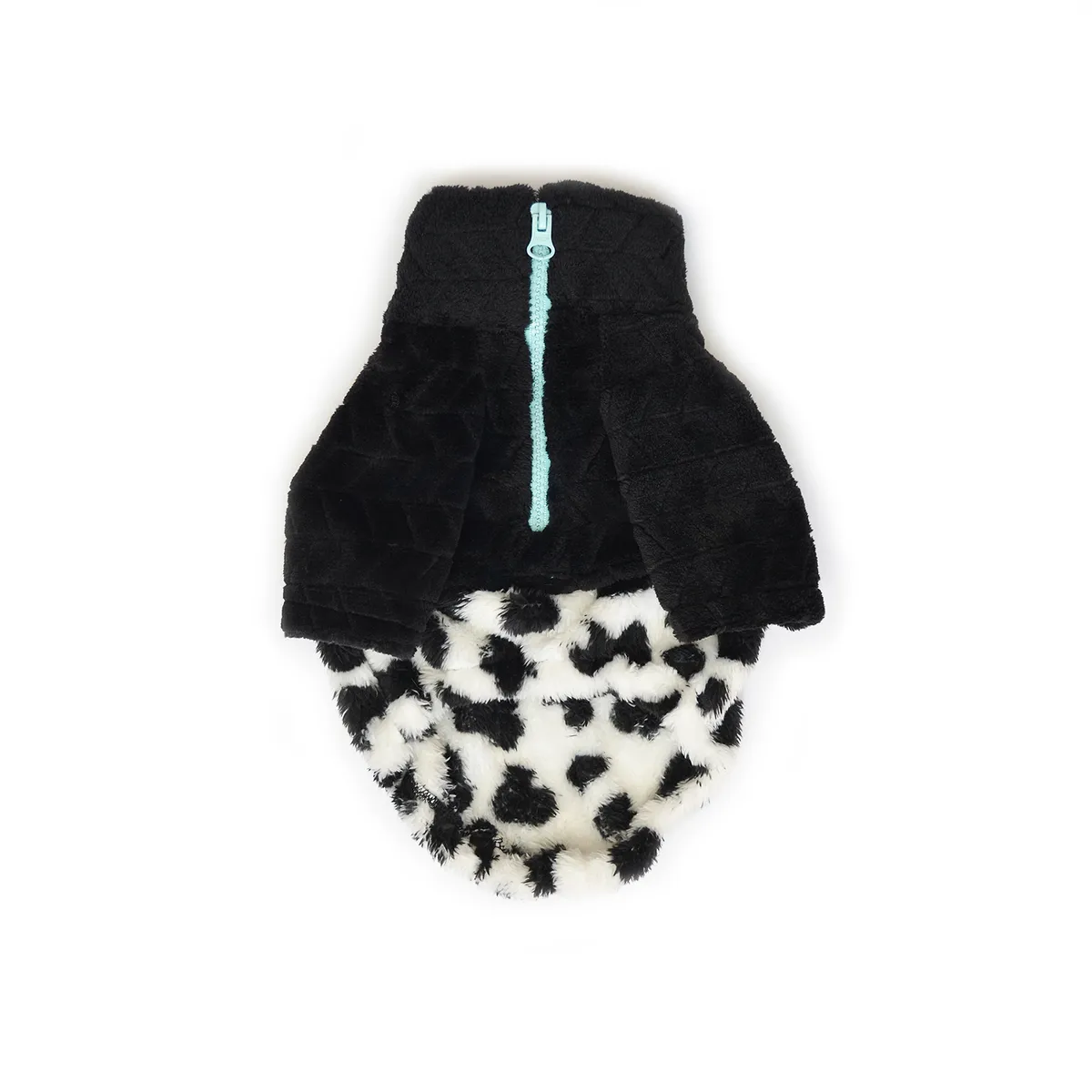 WAWAW - Saco L cuello alto cremallera bisonte blanco manchas negras con corte negro