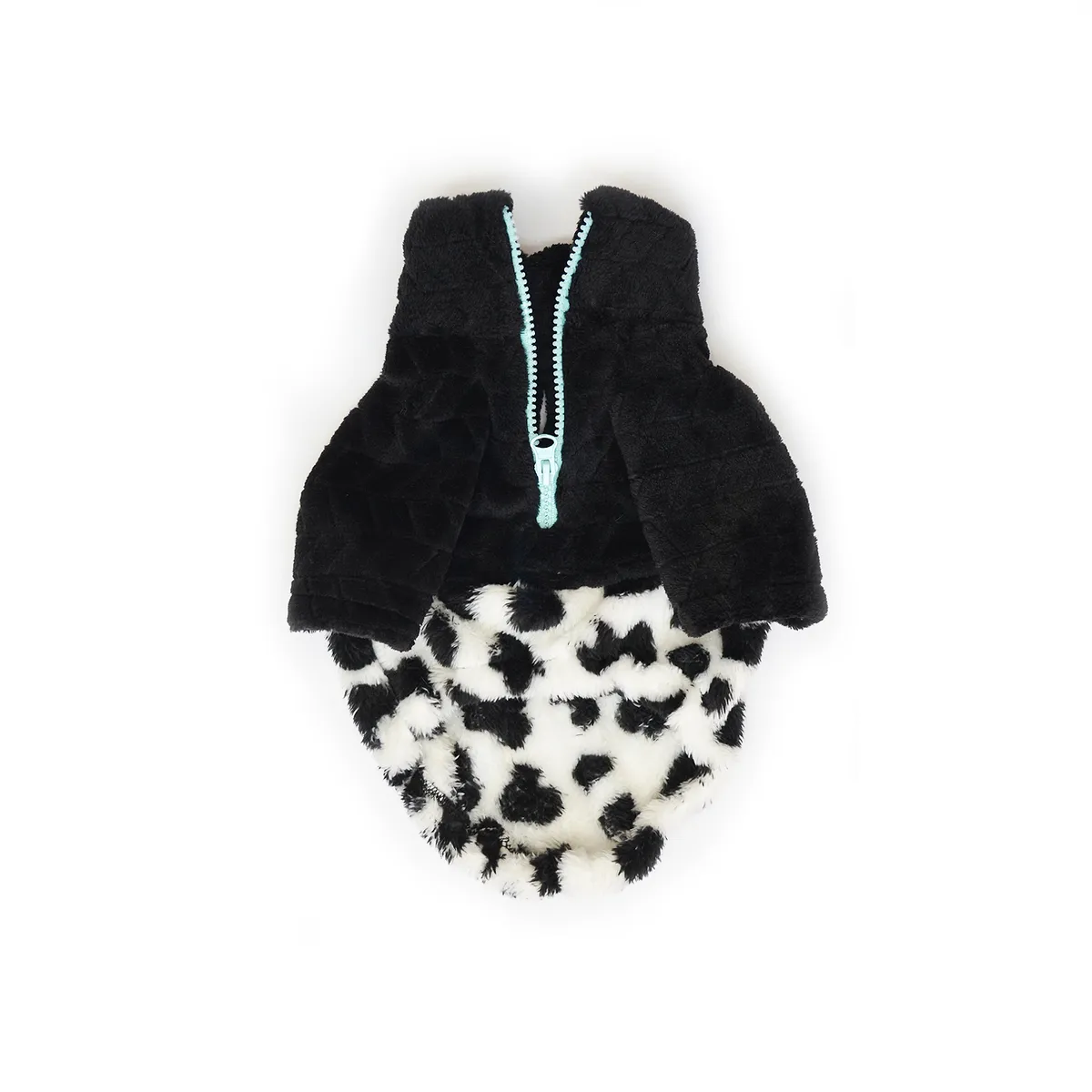 WAWAW - Saco L cuello alto cremallera bisonte blanco manchas negras con corte negro