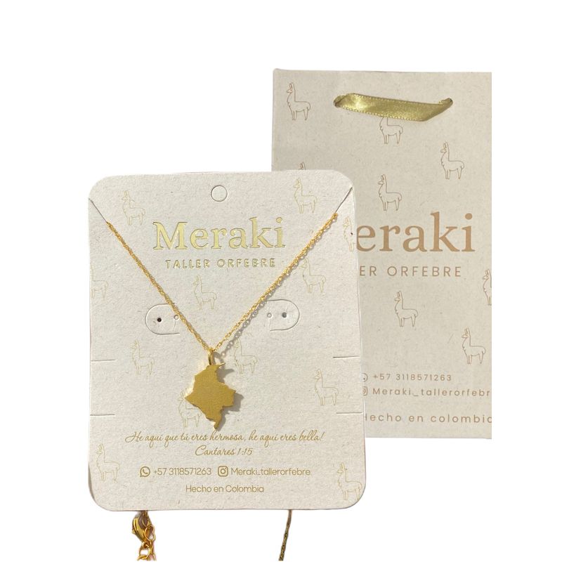 MERAKI - Cadena con Dije del Mapa de Colombia bañados en oro 24kt