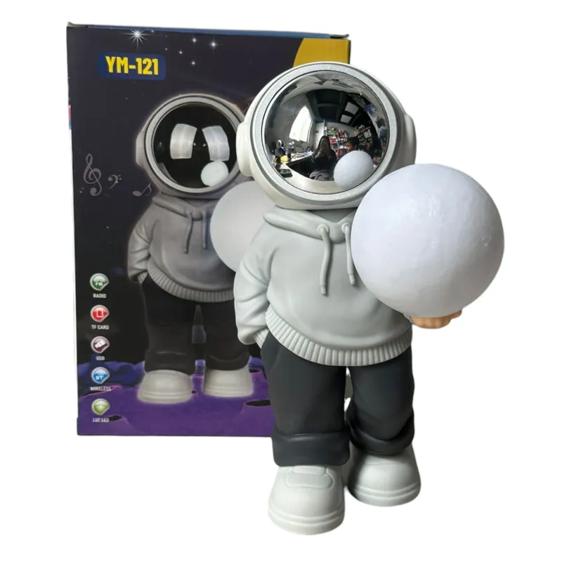 GENERICO - Lampara Y Parlante Bluetooth De Astronauta Luz Luna Gris Blanco