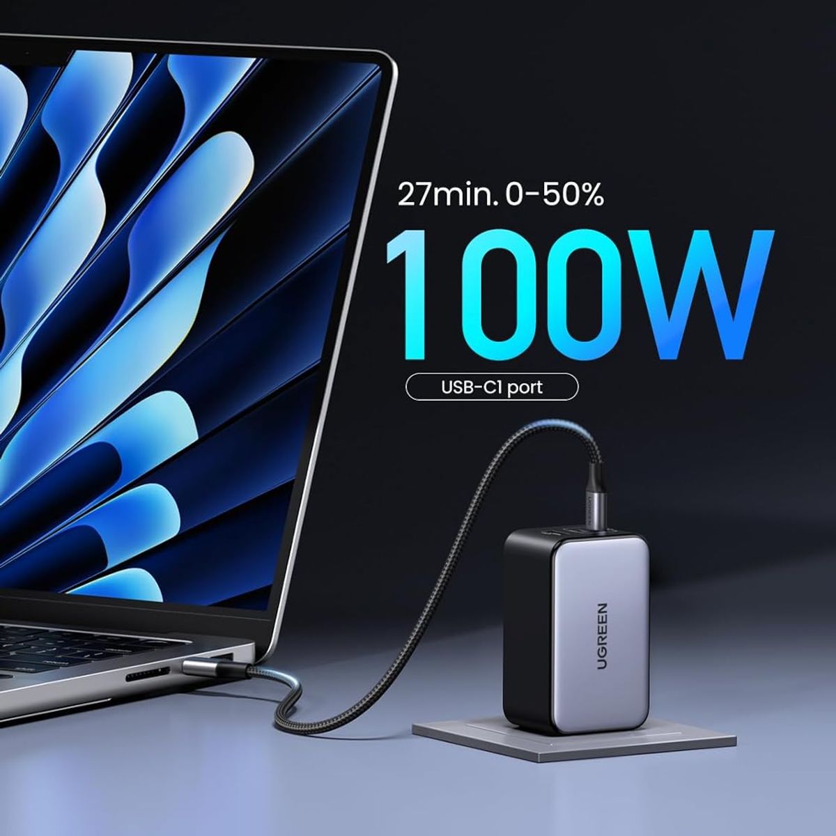 UGREEN - Cargador Ugreen Gan 3 Puertos 2xusb-c Y 1xusb-a 100w Nexode