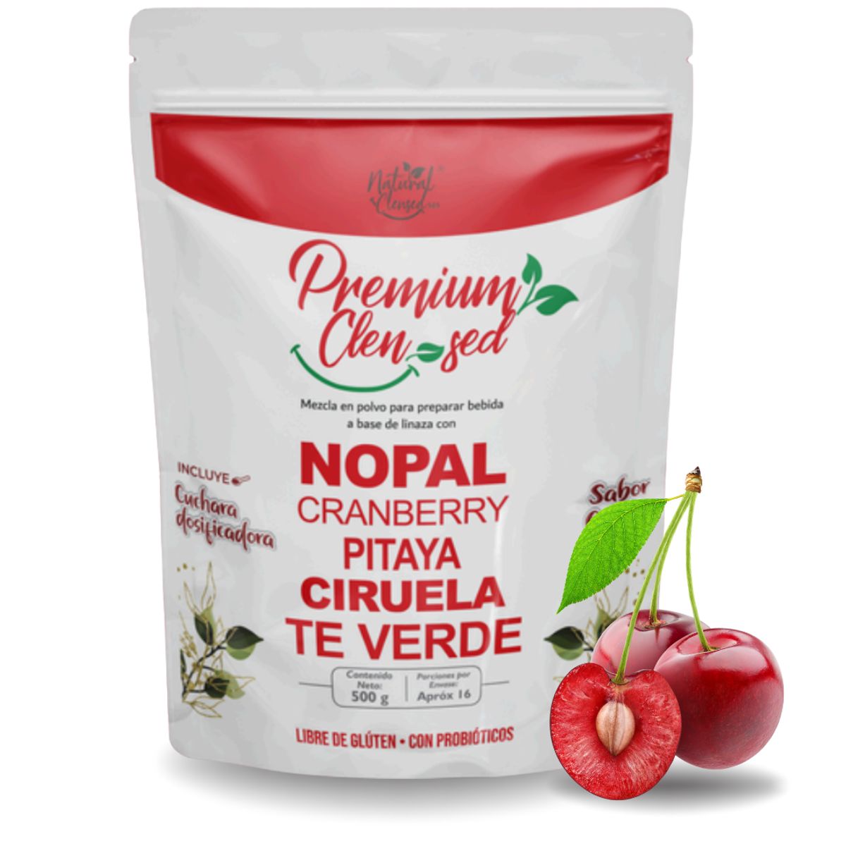 GENERICO - Fibra Premium Clen-sed con Linaza Nopal y Probióticos  Sabor Cereza 500g