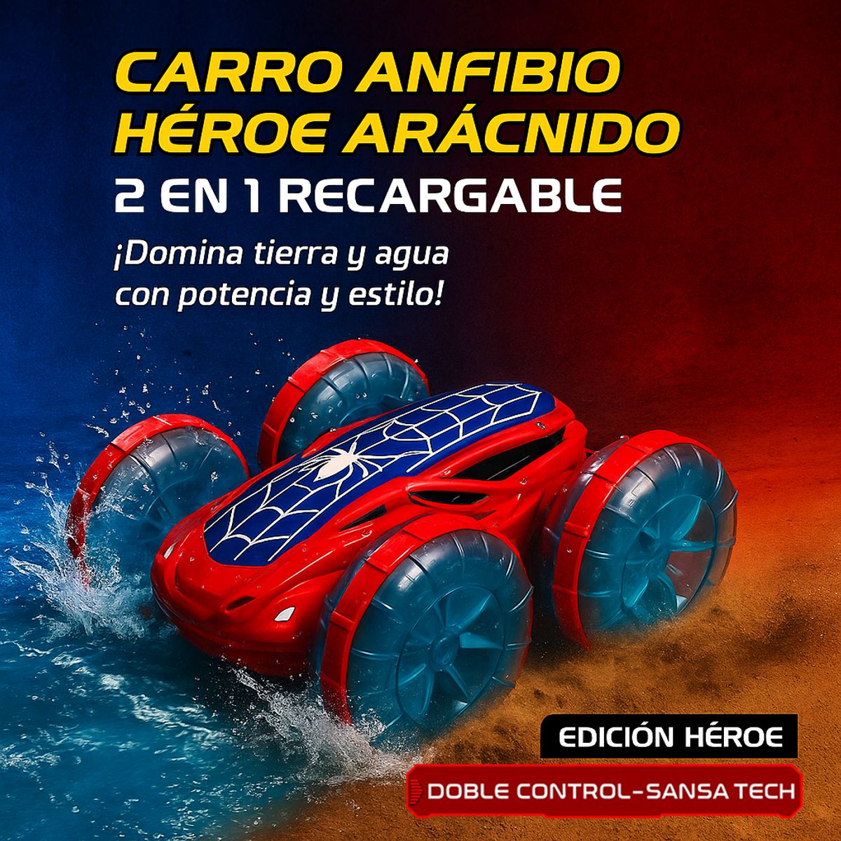 GENERICO - Carro Control Remoto Anfibio Rc 2 En 1 Recargable niño Rojo