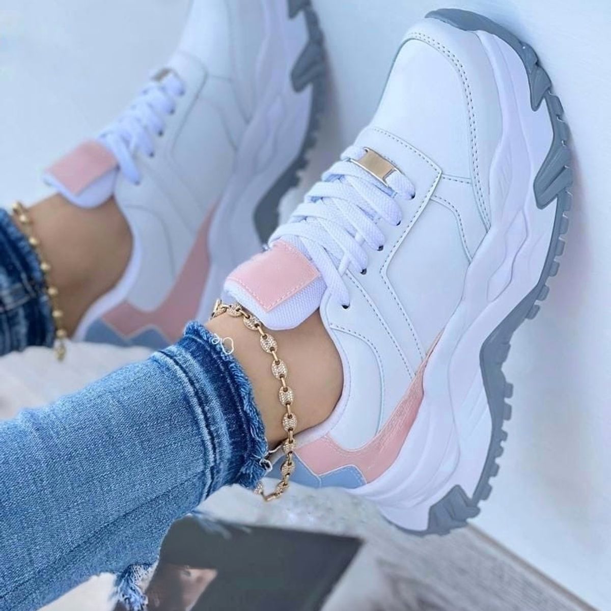 NACIONAL - Tenis Blanco Gris Dama Zapatillas Zapatos Mujer Lindos Moda Casual