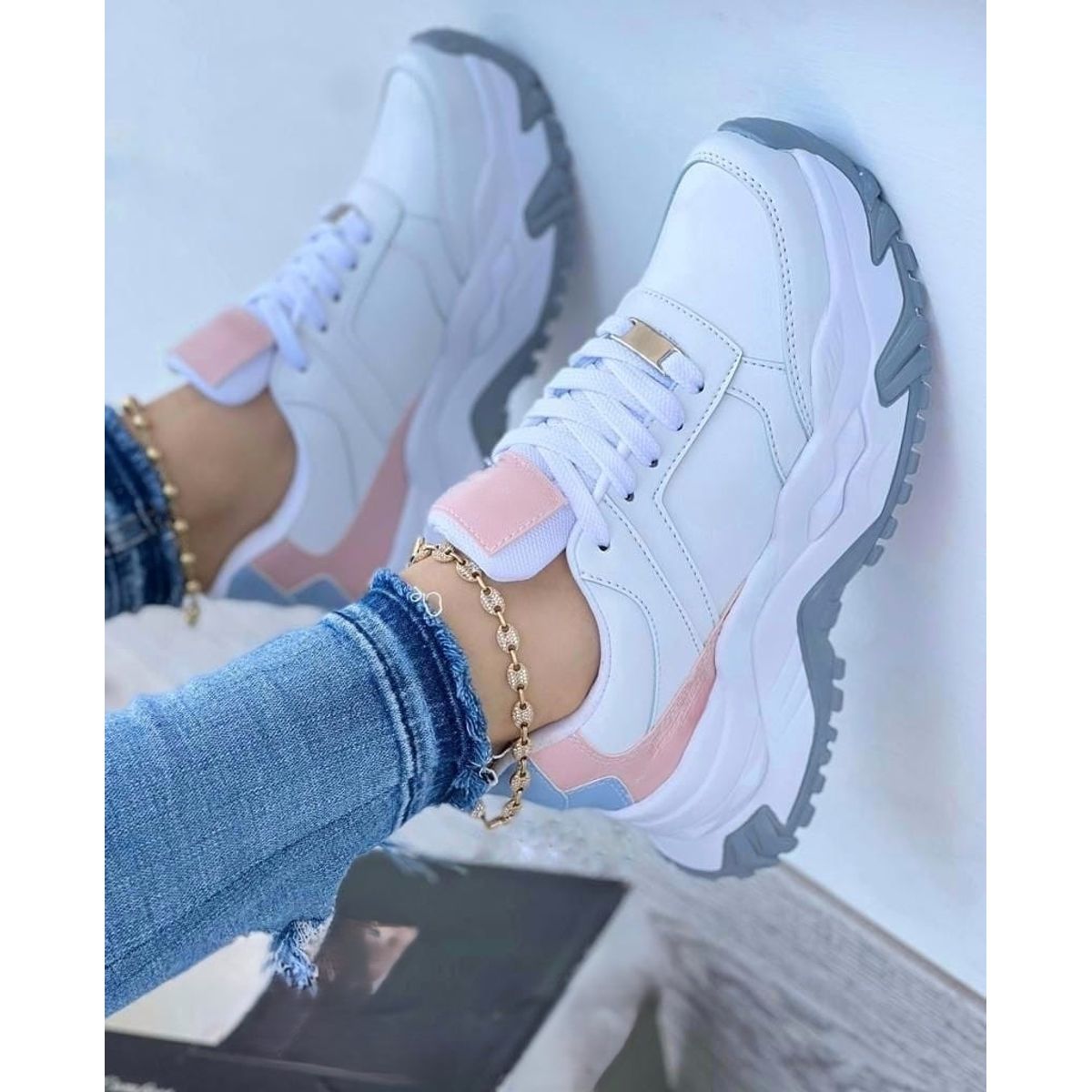 NACIONAL - Tenis Blanco Gris Dama Zapatillas Zapatos Mujer Lindos Moda Casual