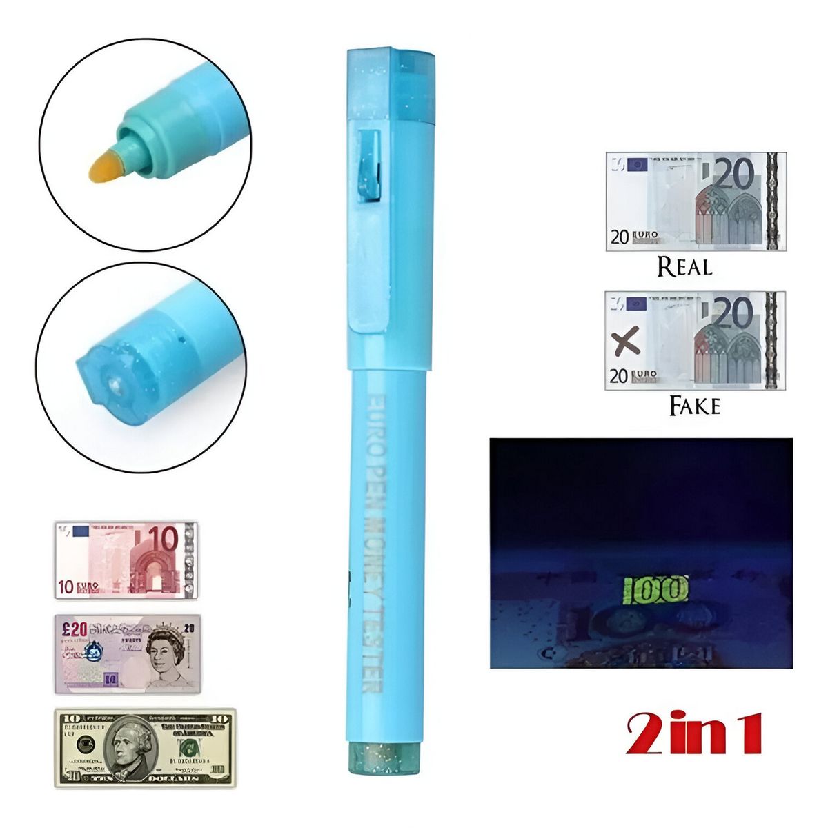 GENERICO - Marcador Probador Billetes Falsos Luz Uv Portable