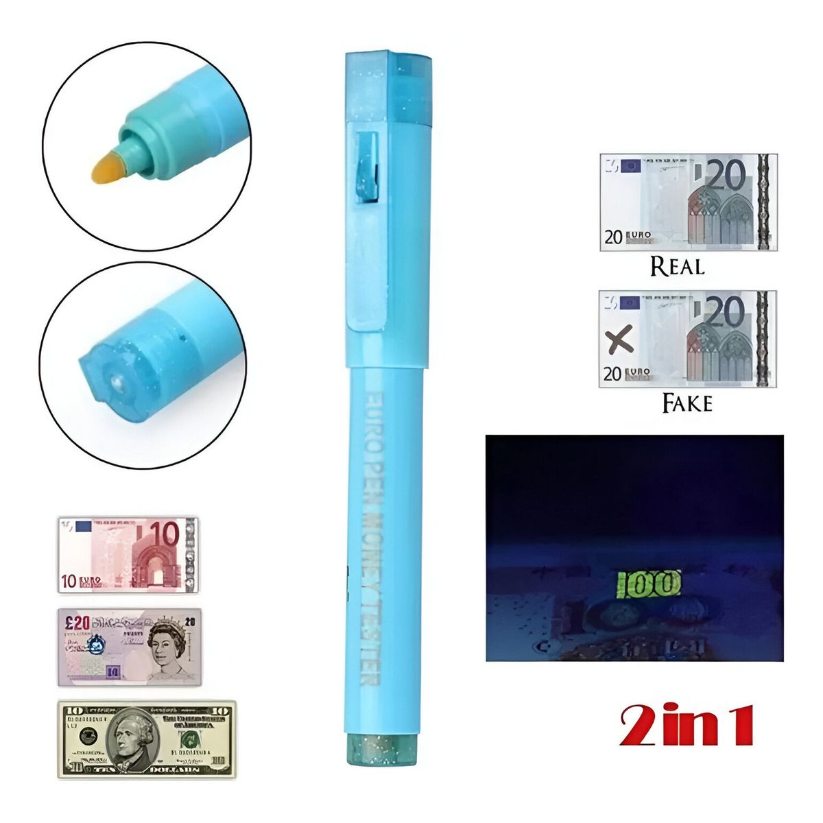 GENERICO - Marcador Probador Billetes Falsos Luz Uv Portable