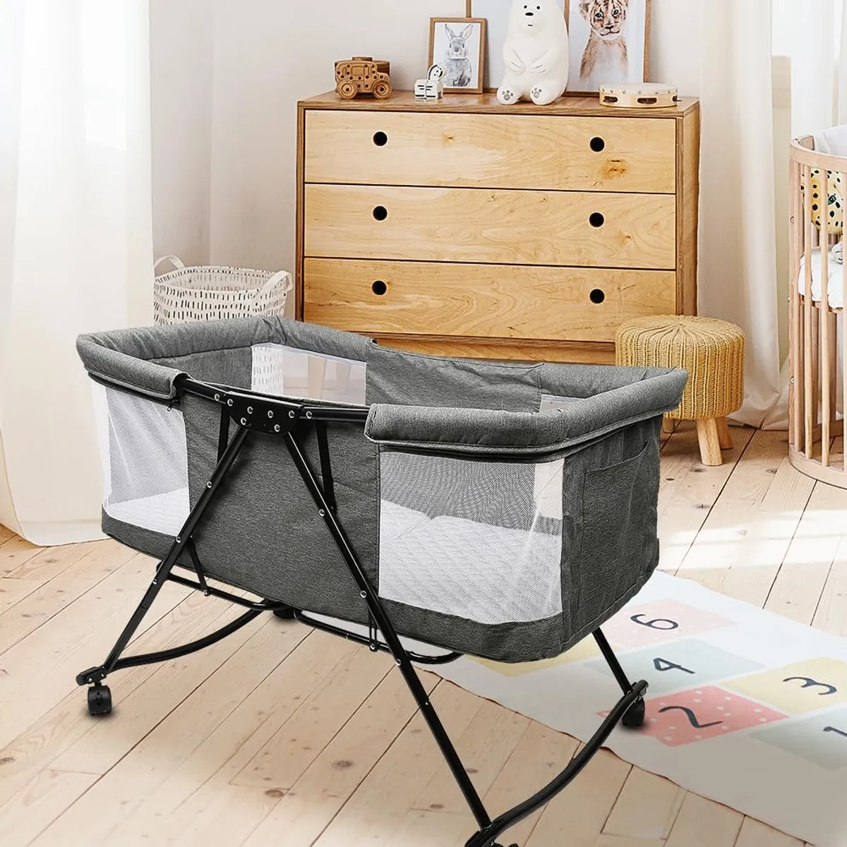 KIDSHOP - Corral Cuna Mecedora Para Bebé Portátil C118 Gris