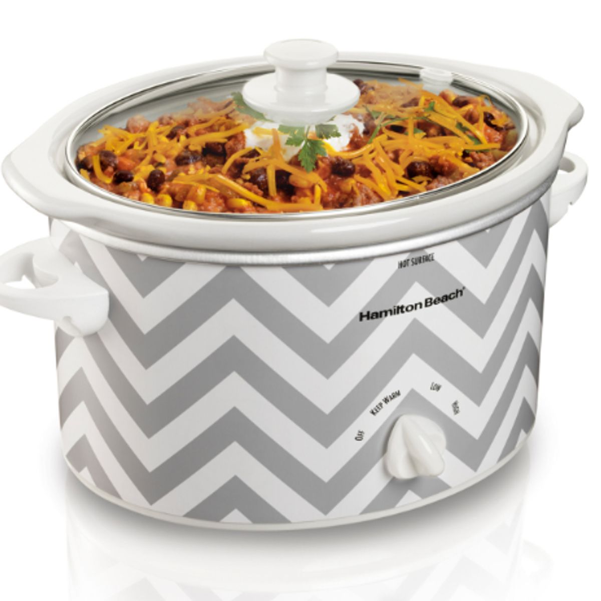 HAMILTON BEACH - Olla de Lenta Cocción 2.8 Litros, Blanca c Plata