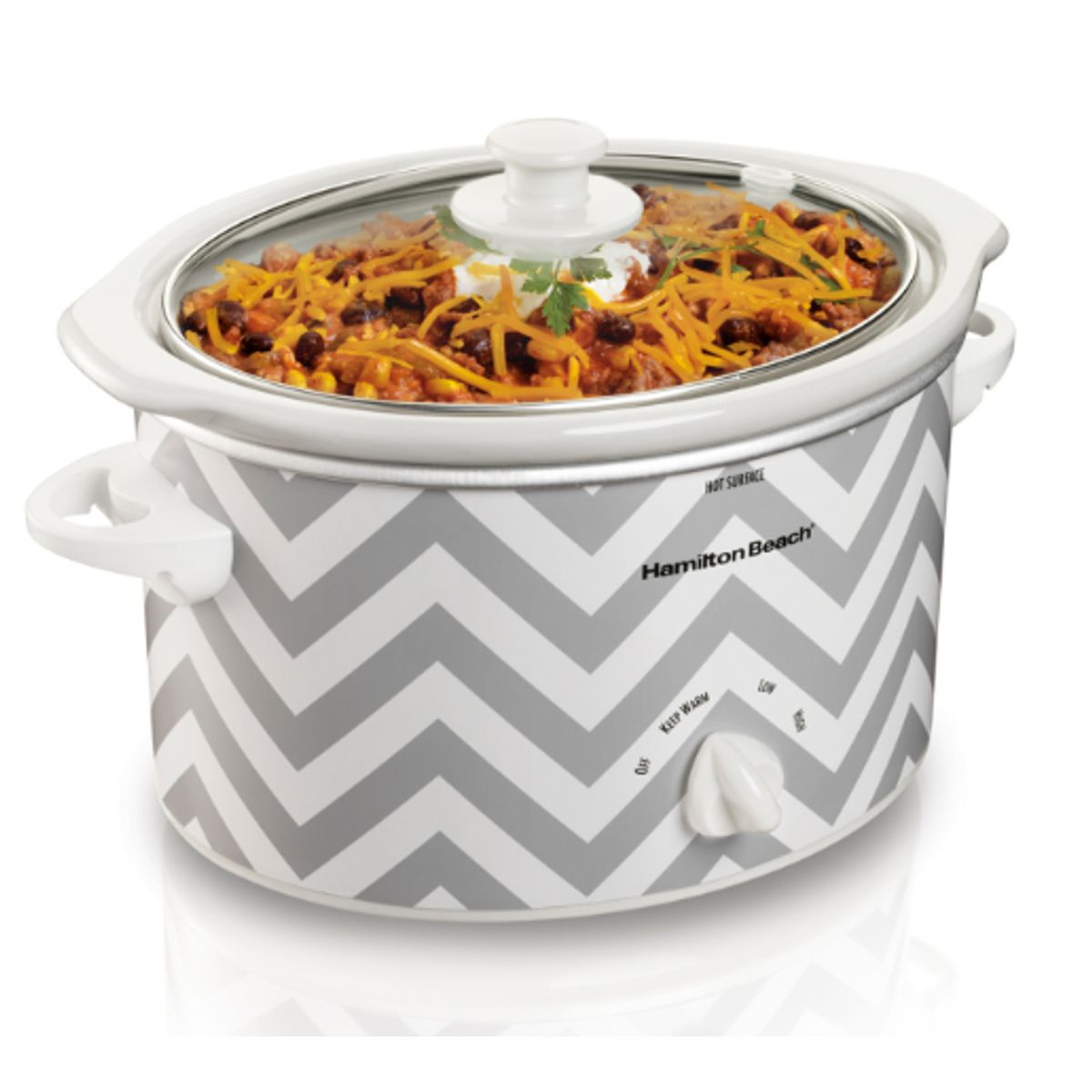 HAMILTON BEACH - Olla de Lenta Cocción 2.8 Litros, Blanca c Plata