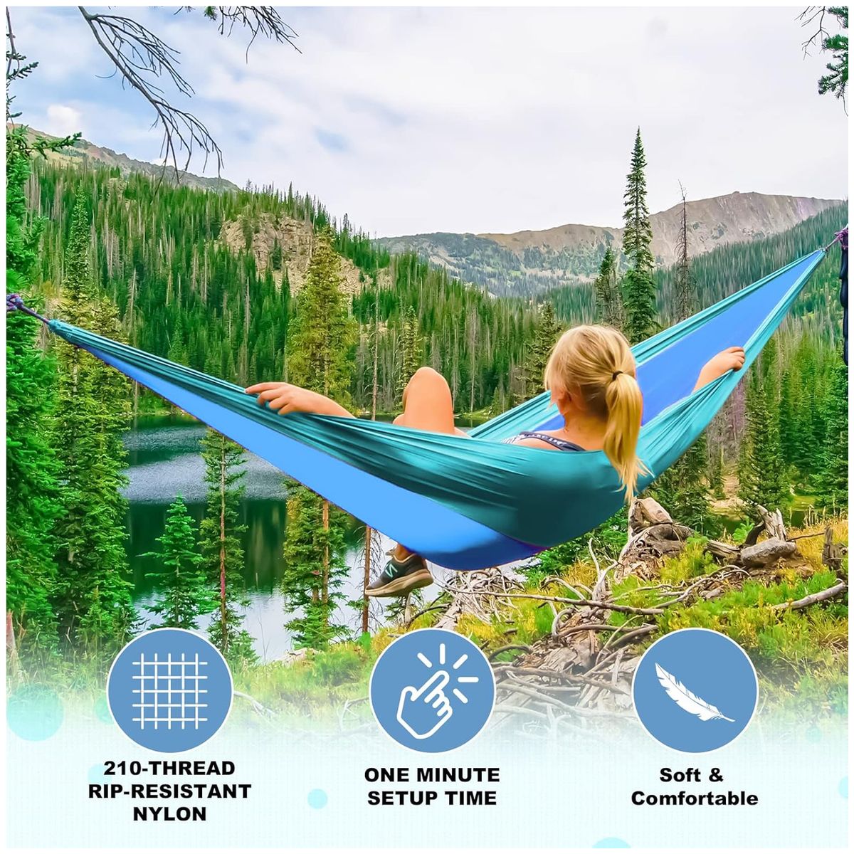ONE PIXEL - Hamaca Para Camping 2 Correas Portatil Con Estuche Liviana