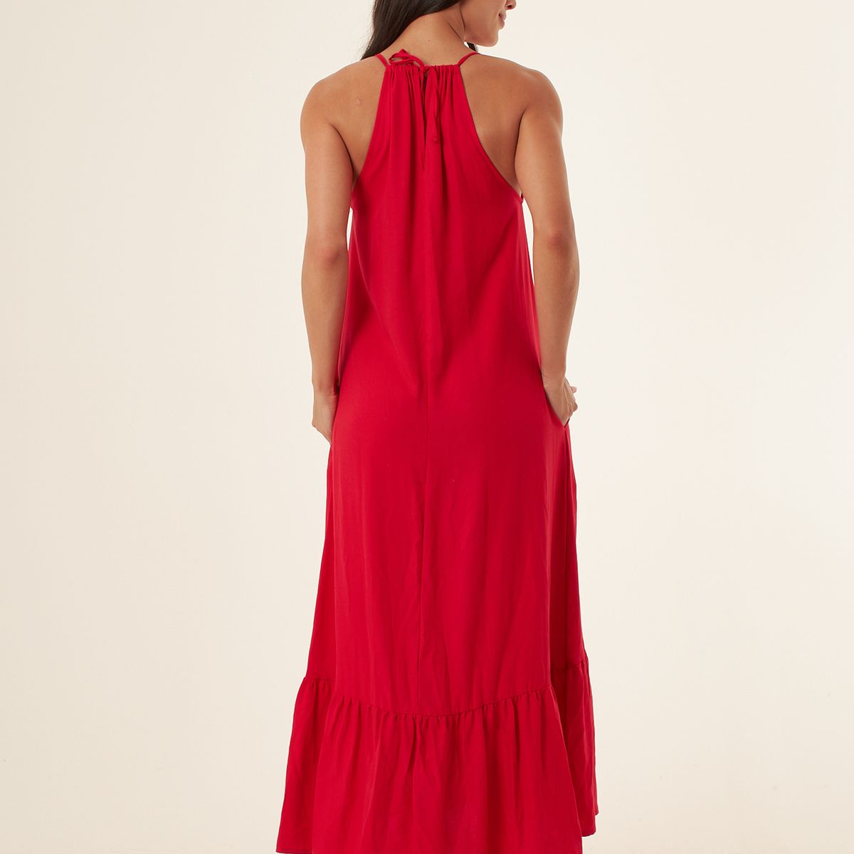 BELIFE - Vestido largo rojo tipo halter para mujer