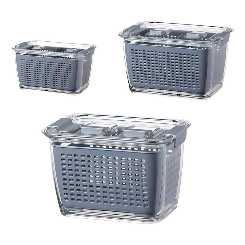 GENERICO - Recipiente Hermético Escurridor Organizador Nevera Kit X3