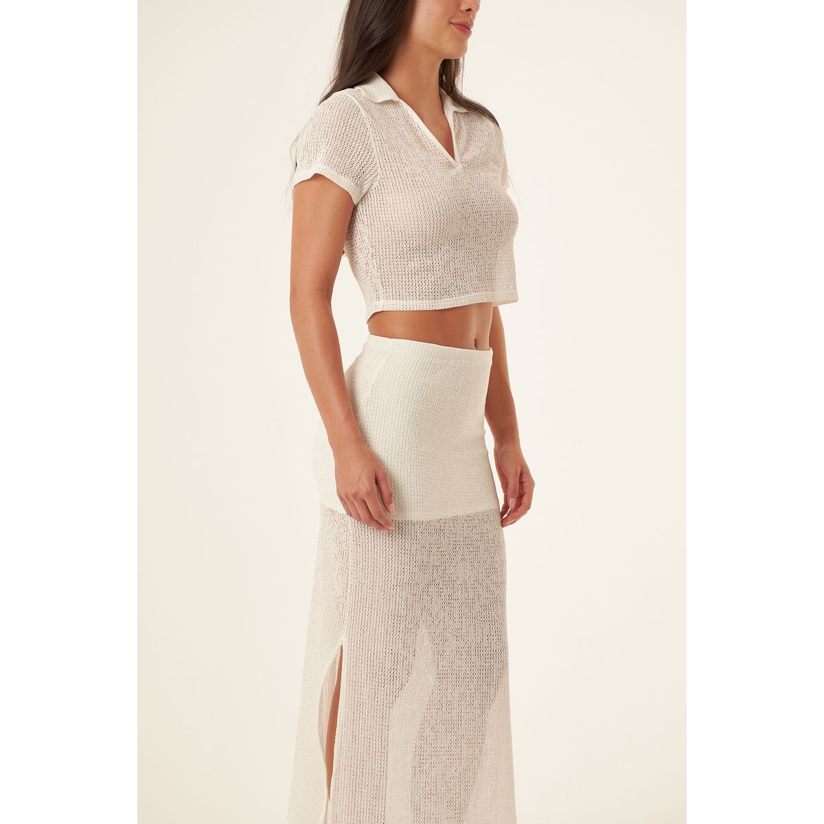 BELIFE - Falda lápiz larga ivory con aberturas laterales para mujer