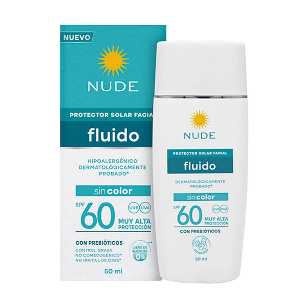 NUDE - Fluido Protector Solar Facial Nude Sin Color 60spf