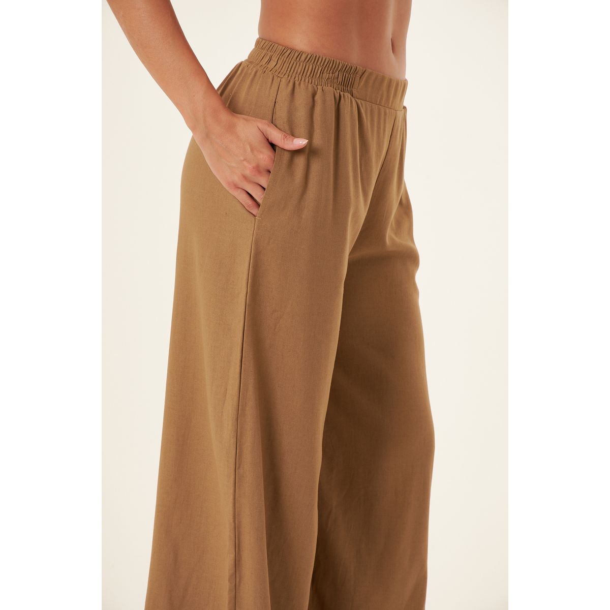 BELIFE - Pantalón amplio café para mujer