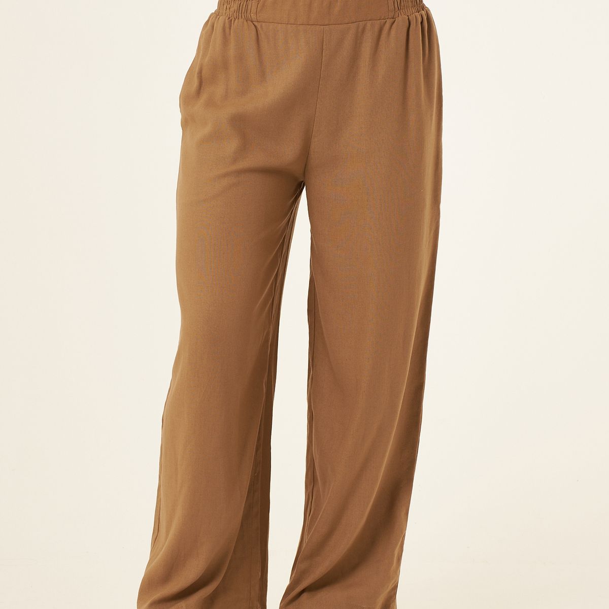 BELIFE - Pantalón amplio café para mujer