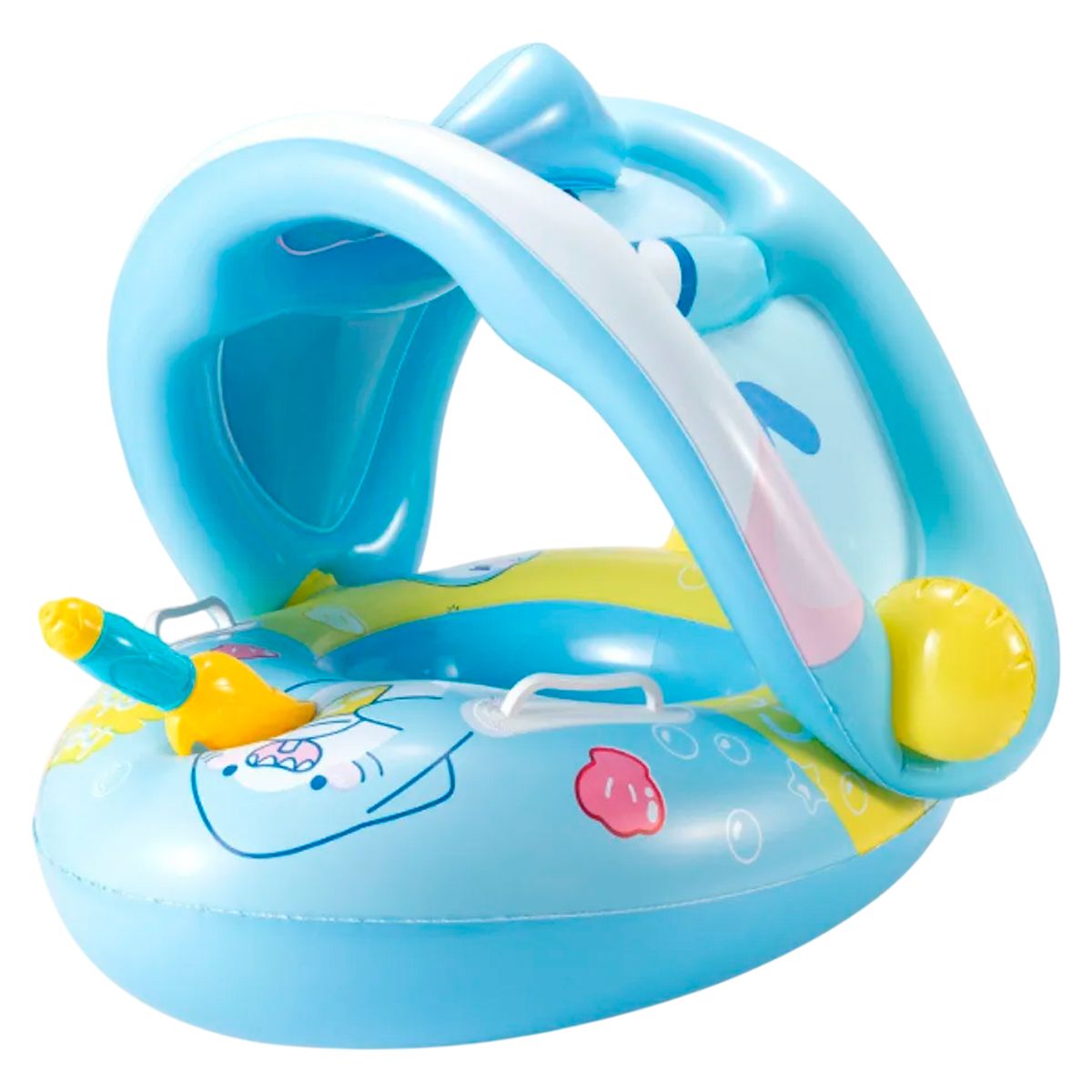 GENERICO - Flotador Bebés Bote Techo Sombrilla Toldo Protección Piscina Azul Pistola