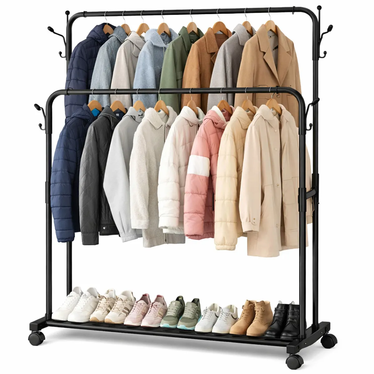 ONE PIXEL - Perchero Grande Doble Organizador Tendedero De Ropa Con Zapatero