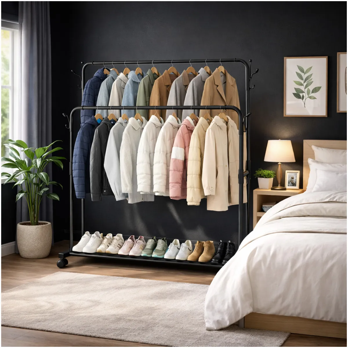 ONE PIXEL - Perchero Grande Doble Organizador Tendedero De Ropa Con Zapatero