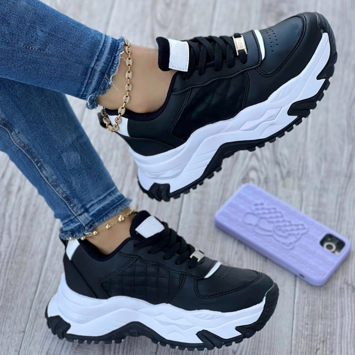 NACIONAL - Tenis Negro Blanco Dama Zapatillas Zapatos Mujer Lindos Moda Casual