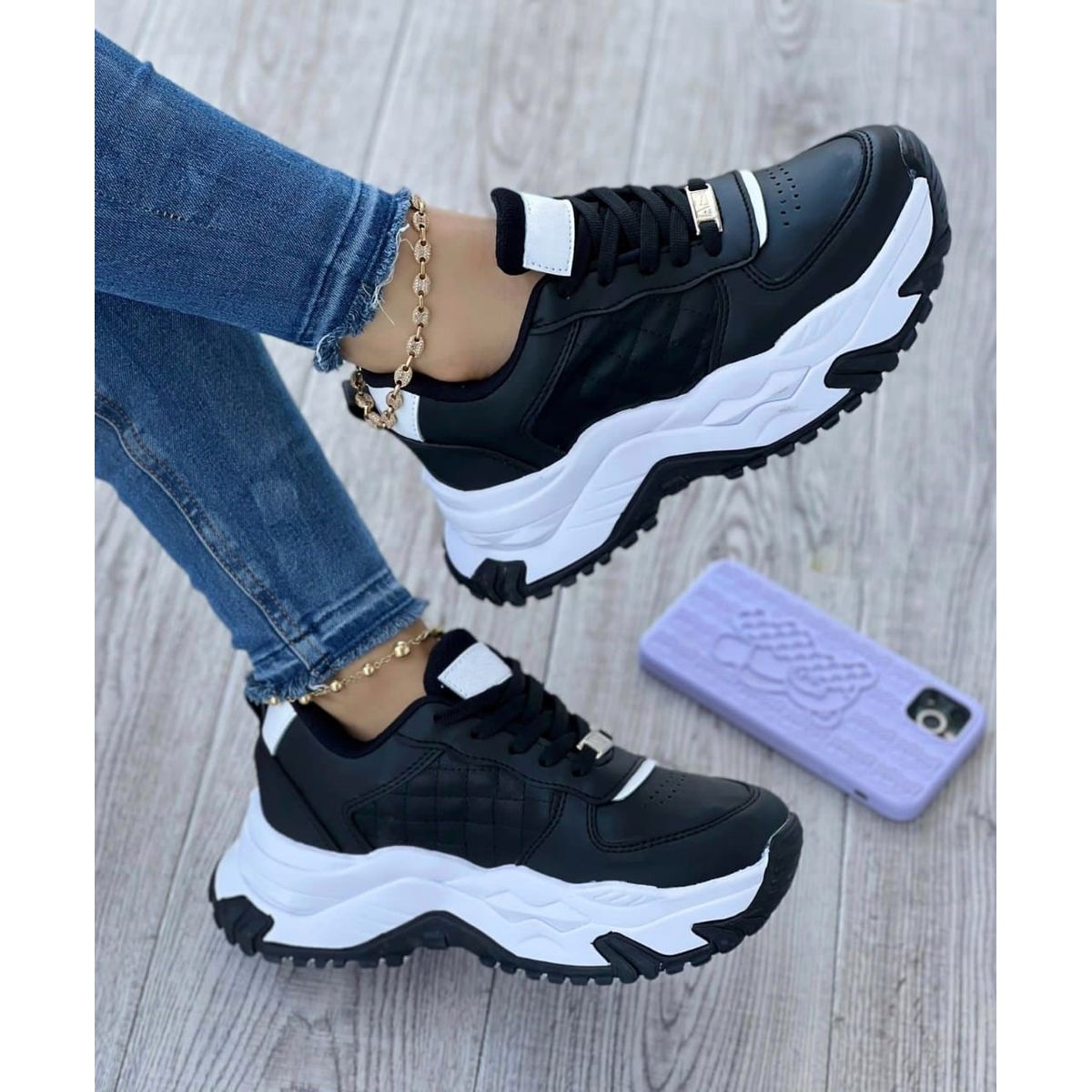 NACIONAL - Tenis Negro Blanco Dama Zapatillas Zapatos Mujer Lindos Moda Casual