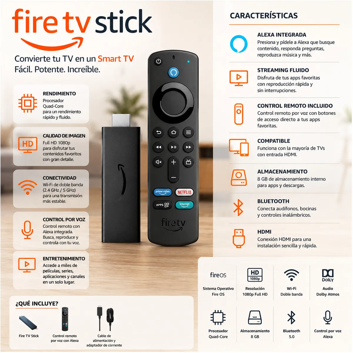 AMAZON - Amazon Fire TV Stick 2ª Generación Alexa Control Voz Portatil