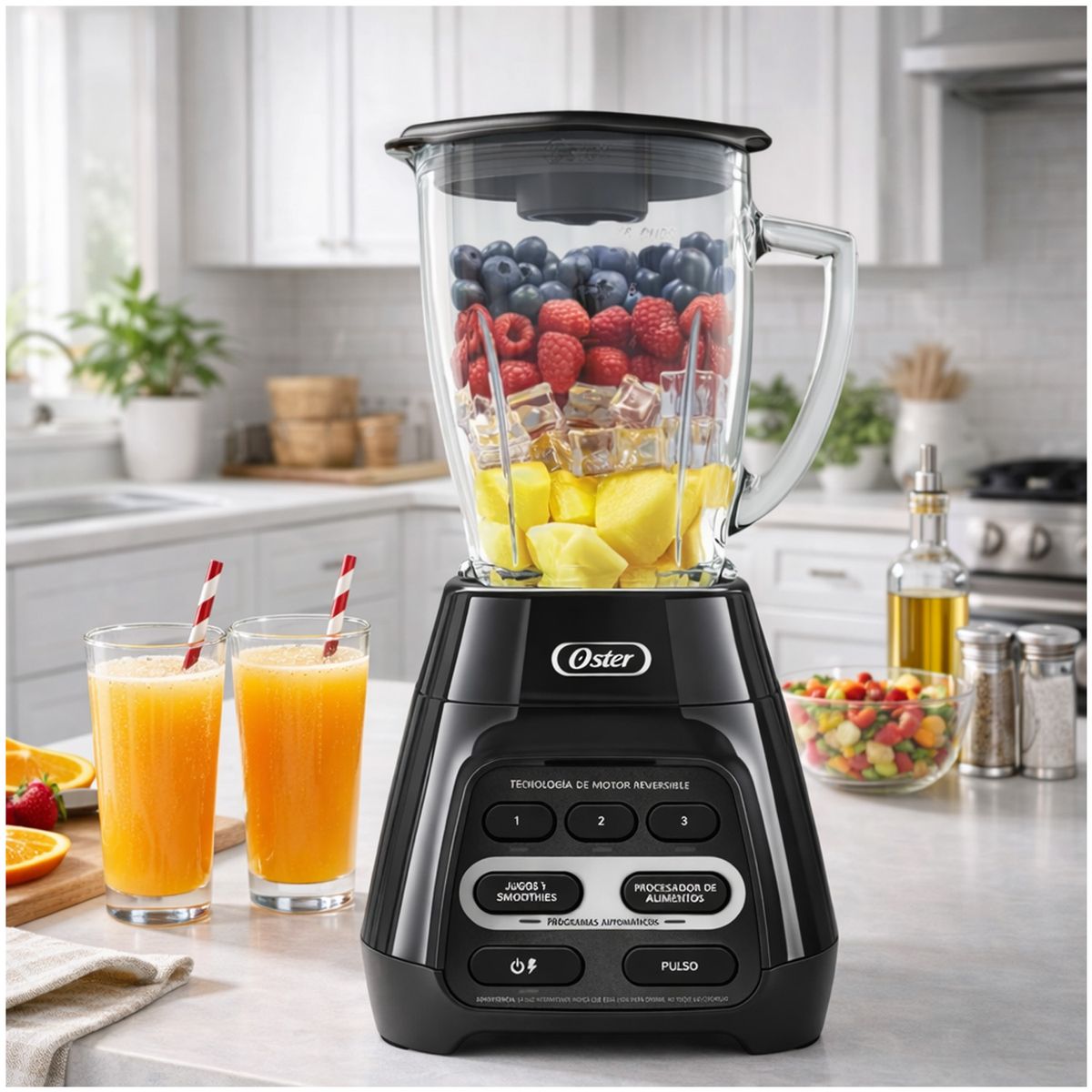 OSTER - Licuadora Oster Reversible Vaso De Vidrio 3 Velocidades 2 Programas