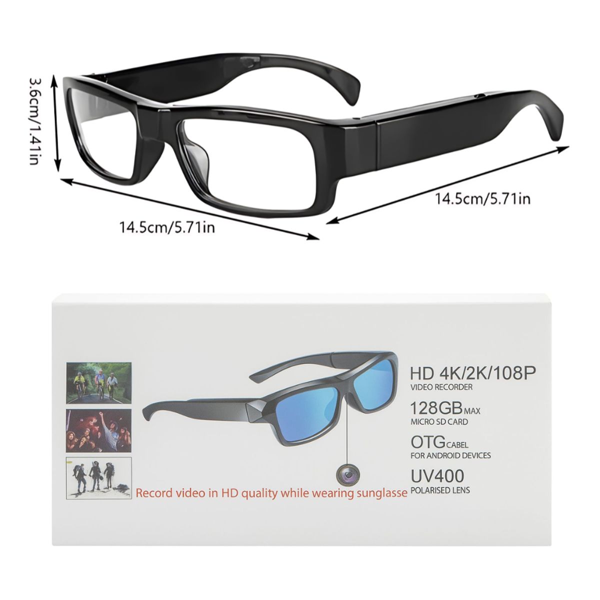 TECNOHOGAR JS - Camara Espía Gafas Espía 4k Full Hd Video Audio Fotos 128gb