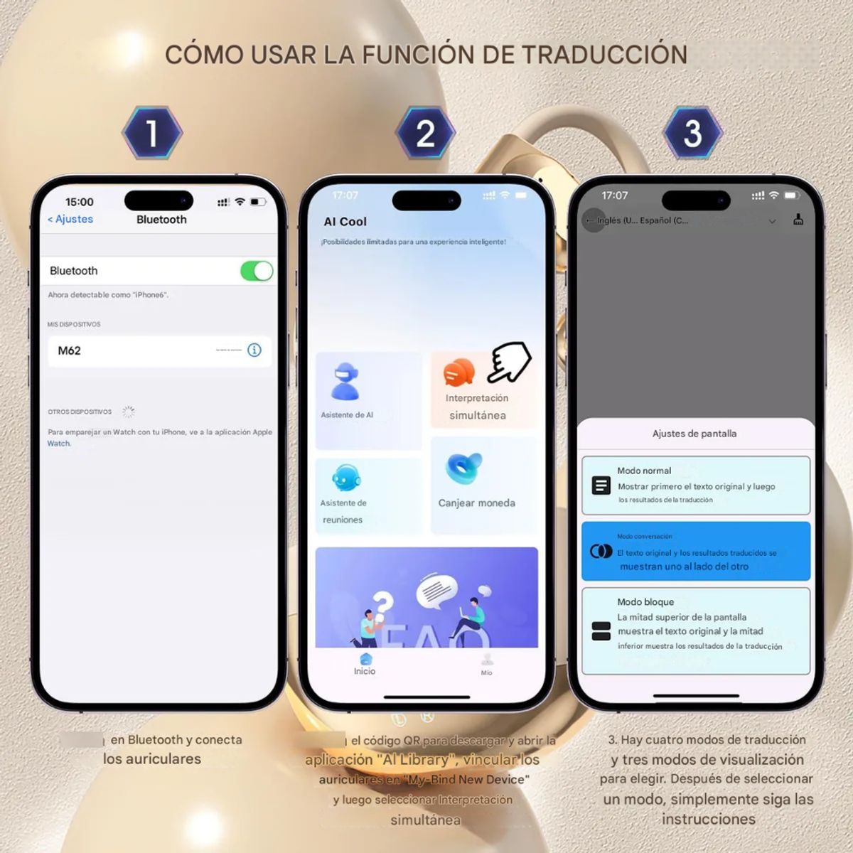 TECNOHOGAR JS - Audifonos Traductores Idiomas Tiempo Real Bluetooth 3 En 1