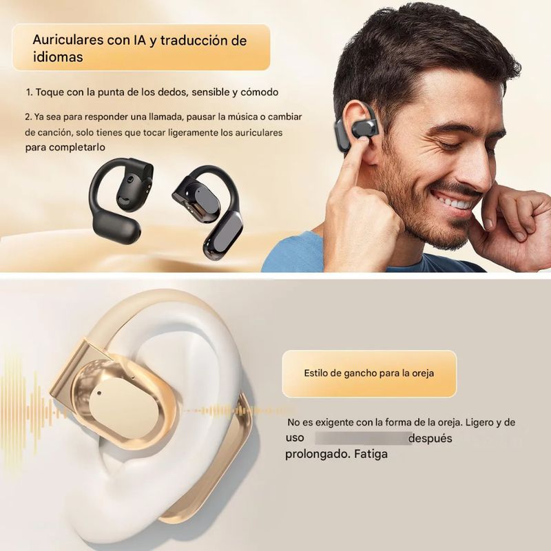 Pantalla Auriculares Traductores AI - 135 Idiomas, Pantalla Táctil, 60H Autonomía, Bluetooth 5.4 Auriculares Bluetooth 5.4