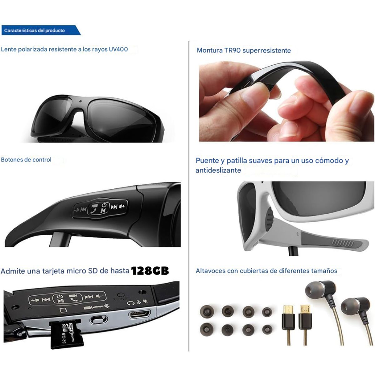 TECNOHOGAR JS - Camara Espía Gafas Espía 4k Video Audio Fotos Soporta 128gb