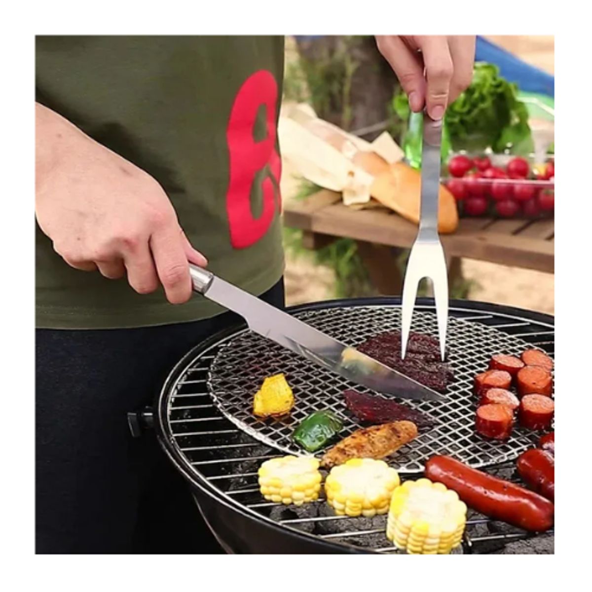 AFM - Juego Set De Barbacoa 15pcs Utensilios De Acero