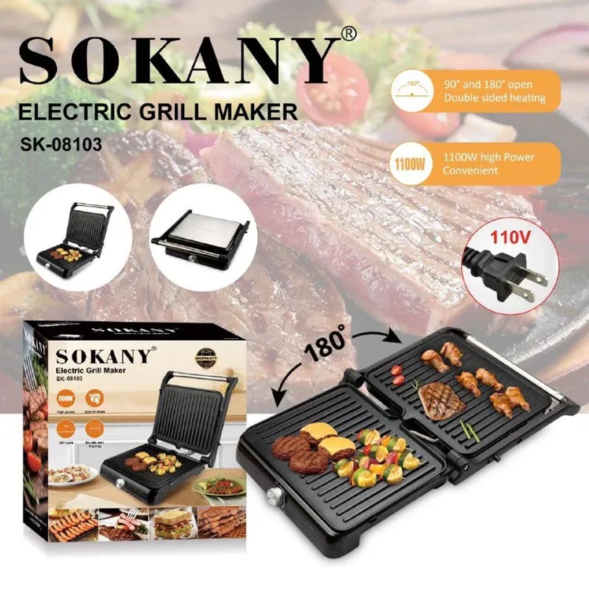 SOKANY - Parrilla Eléctrica Sokany SK-08103 Superficie Antiadherente