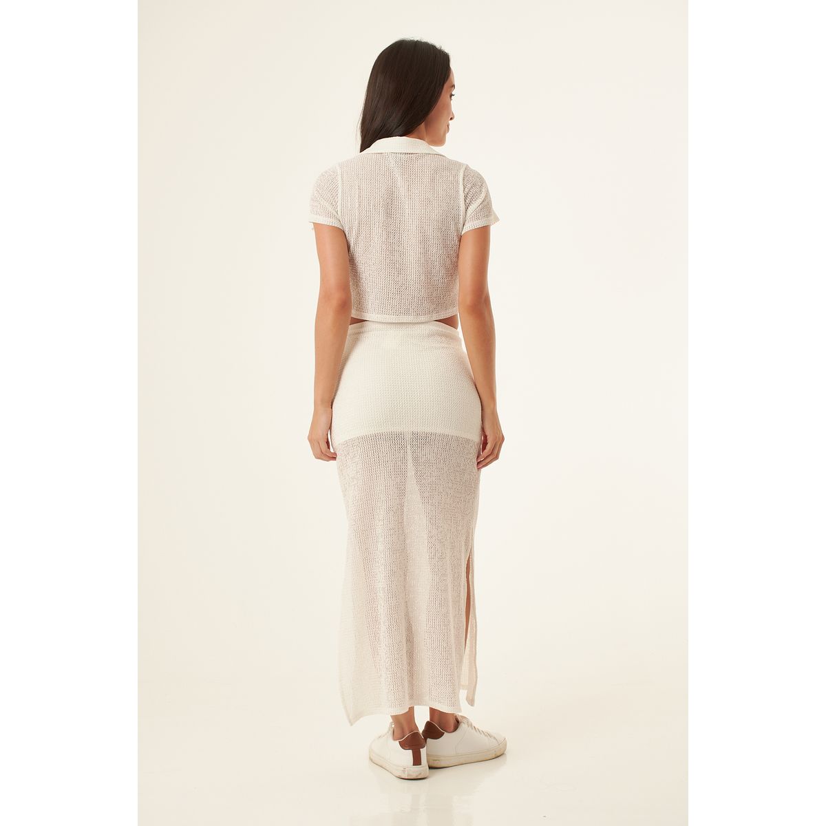 BELIFE - Camiseta manga corta ivory tejida para mujer