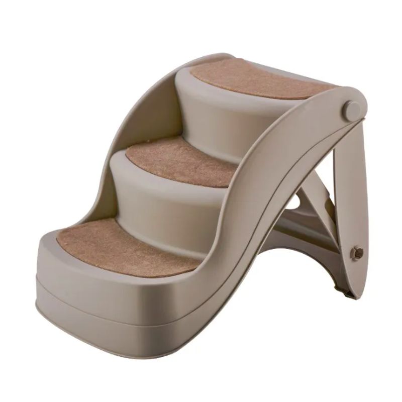 GENERAL - Escaleras Para Mascotas Color Gris Y Beigue 3 Pasos Plegable