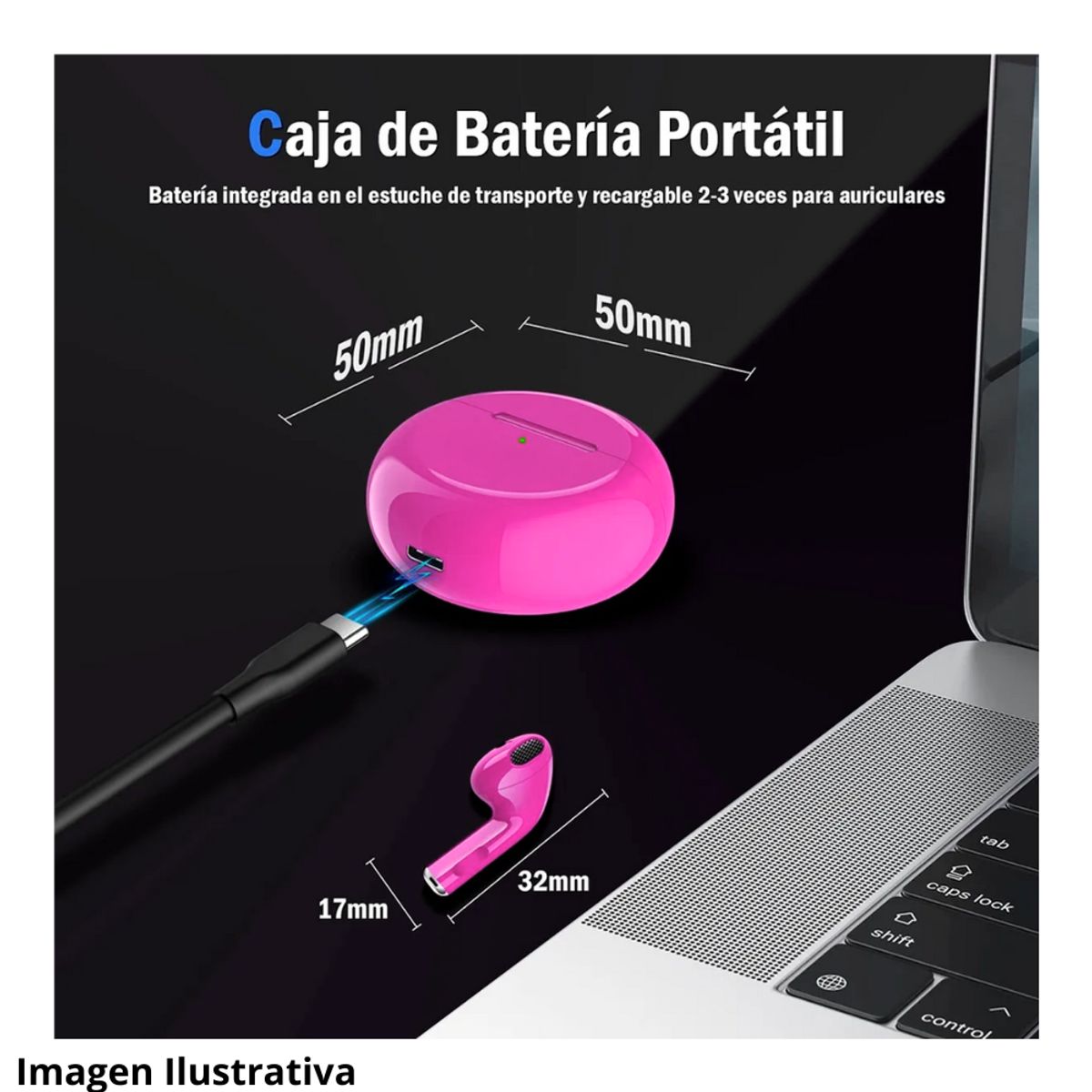 DANKI - Audifonos Inalambricos Bluetooth Bateria 17 Horas Microfono Fucsia