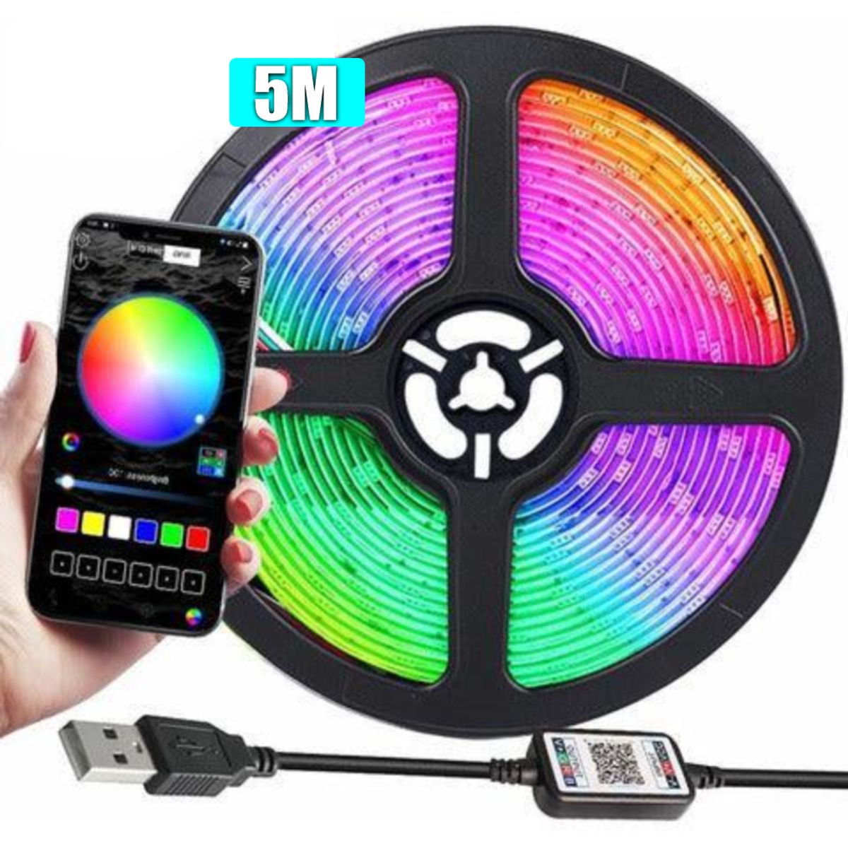 COLME TECHNOLOGY HOME - Cinta De Luz Led Rgb 5 Metros Con App Bluetooth 5v Usb